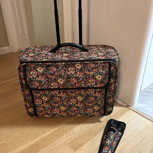 Vintage Tapestry Sewing Machine Rolling Luggage Trolley Bag Case Tote XL Roomy! - Picture 2 of 13